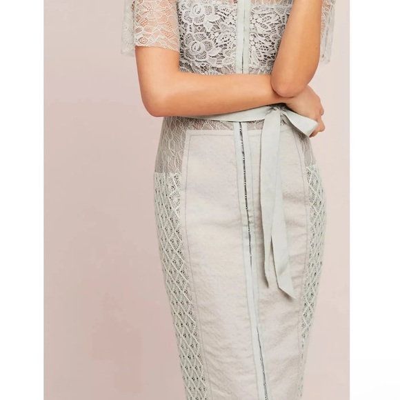 Anthropologie Byron Lars Carissima Gray Taupe Lace Tan Insert Sheath Dress 2P - Picture 4 of 4